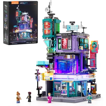 LUMIBRICKS Hacker-Detektei - Cyberpunk-Bauset mit Café und LED