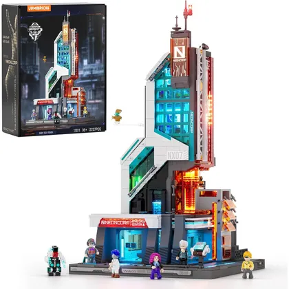 LUMIBRICKS Neon Tech Tower - Cyberpunk-Wolkenkratzer mit 27 LED