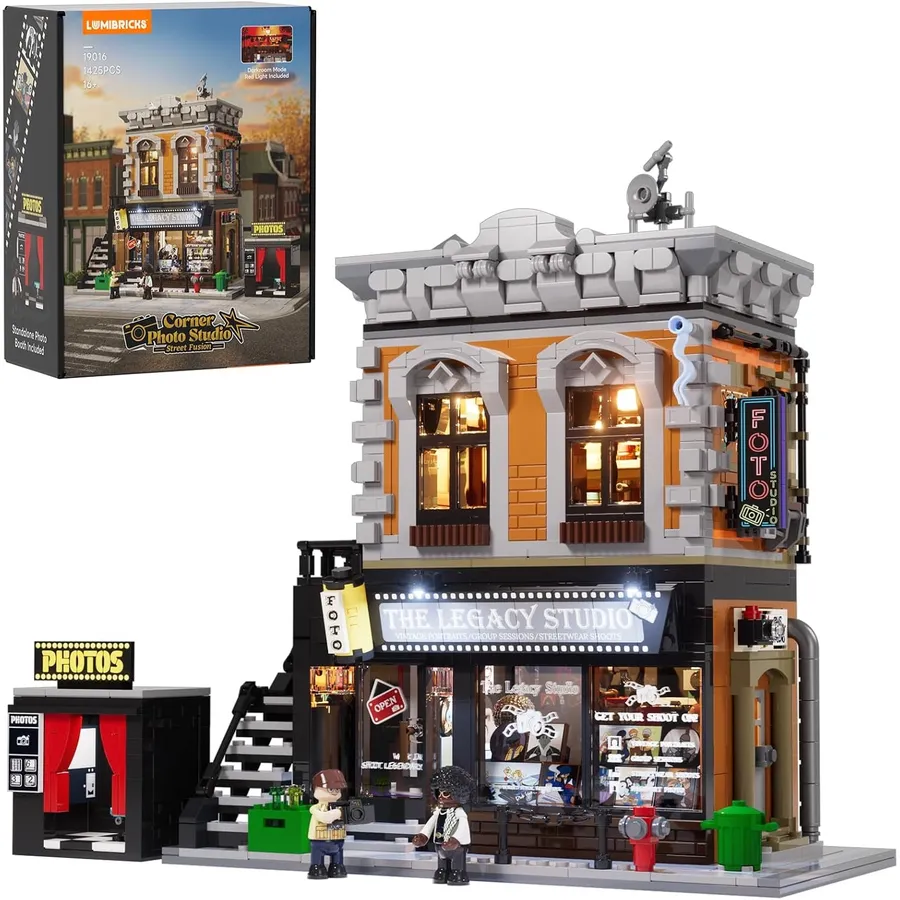 LUMIBRICKS Eck-Fotostudio - Vintage-Eckgebäude mit Kamerablitz