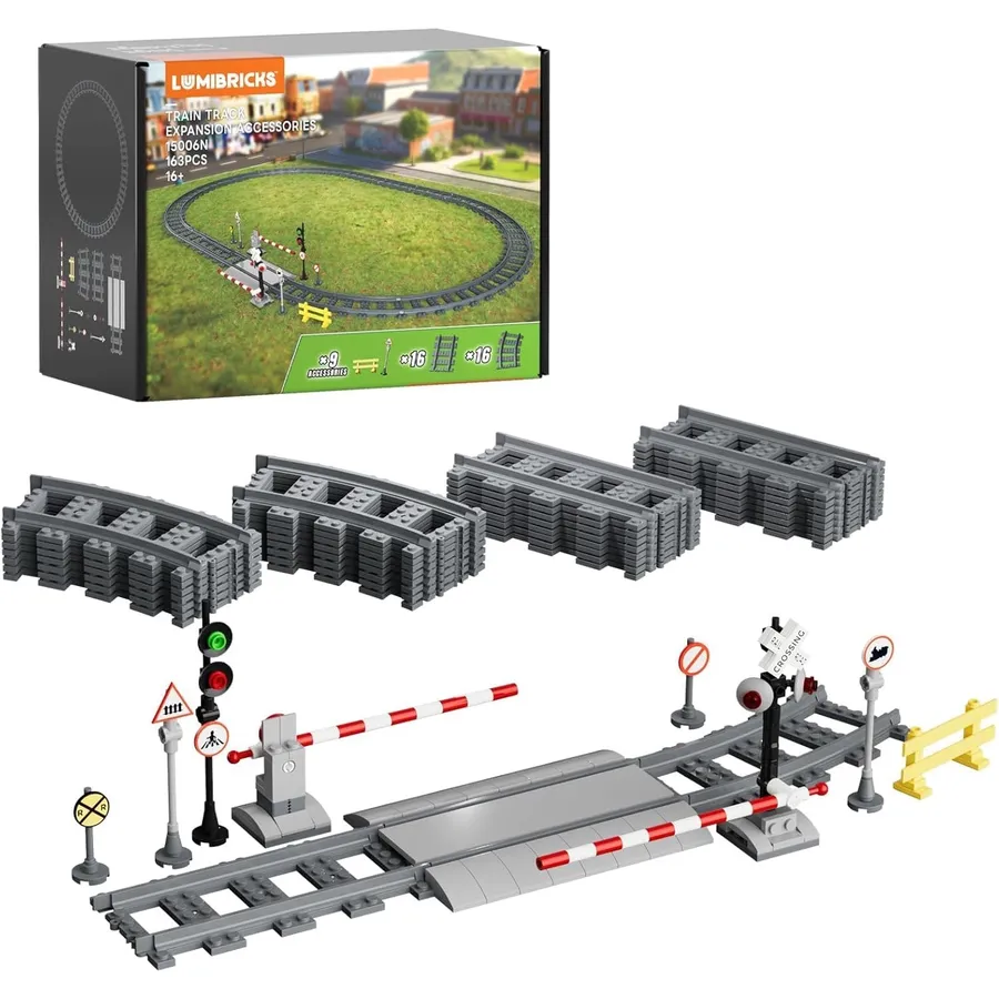 LUMIBRICKS Schienenerweiterungsset - 32 Gleise mit Bahnsteig und Signalen