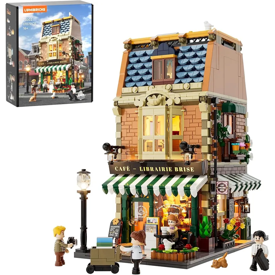 LUMIBRICKS Book Café - Town Life coffee house building set with LED lights, 1,718 pieces