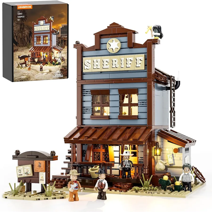 LUMIBRICKS Sheriff’s Office - Wild West modular building set with 7 LED lights, 1,240 pieces