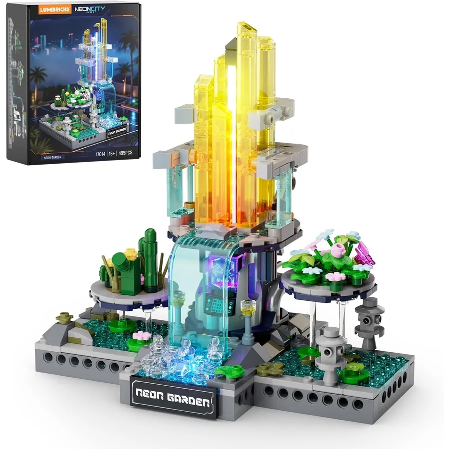 LUMIBRICKS Cyberpunk Garden - Building set with sound-reactive RGB lighting, 495 pieces