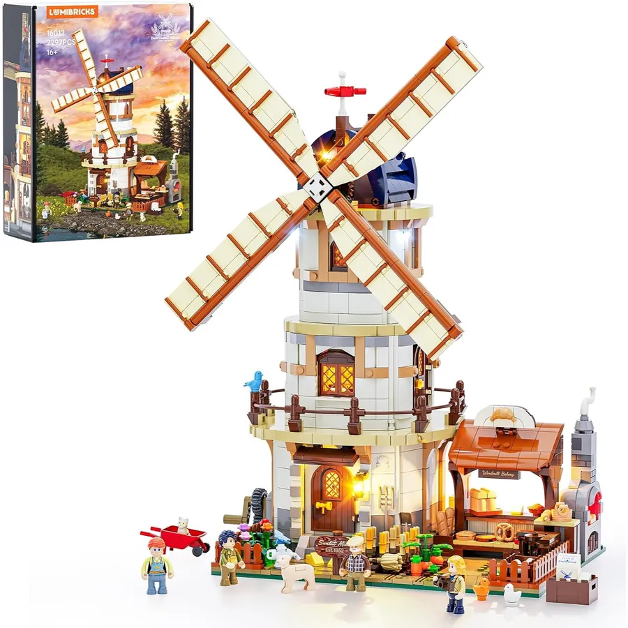 LUMIBRICKS Dutch Windmill Millhouse - Farm Life building set with 11 LED lights, 2,297 pieces