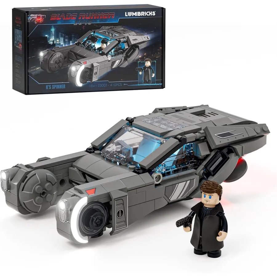 LUMIBRICKS K’s Spinner - Blade Runner 2049 flying car building set with LED lights, 410 pieces