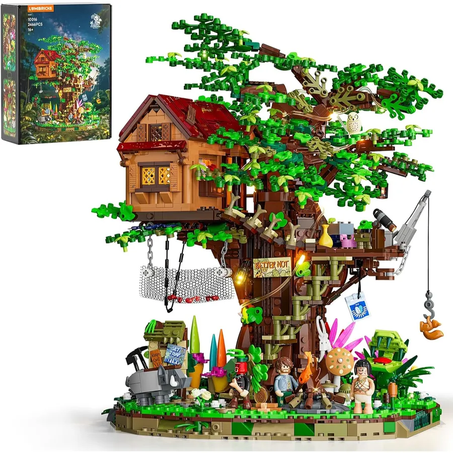 LUMIBRICKS Explorer Treehouse - Cabane d’exploration dans la jungle à construire, 2 466 pièces et éclairage