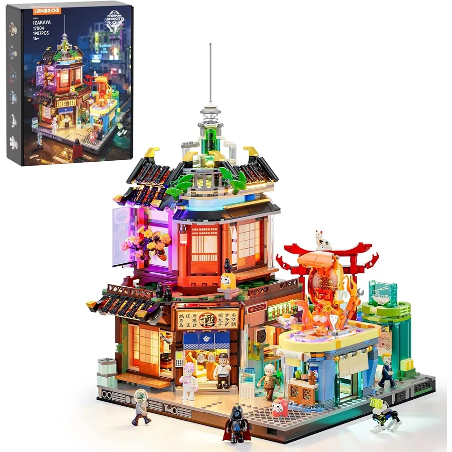 LUMIBRICKS Izakaya - Scène de rue japonaise cyberpunk à construire, 1 987 pièces et 20 points lumineux