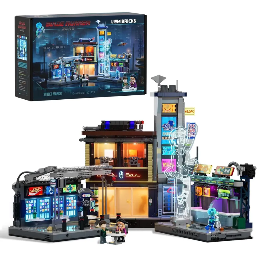 LUMIBRICKS Street Market - Marché néon Blade Runner 2049 à construire avec éclairage, 1 901 pièces