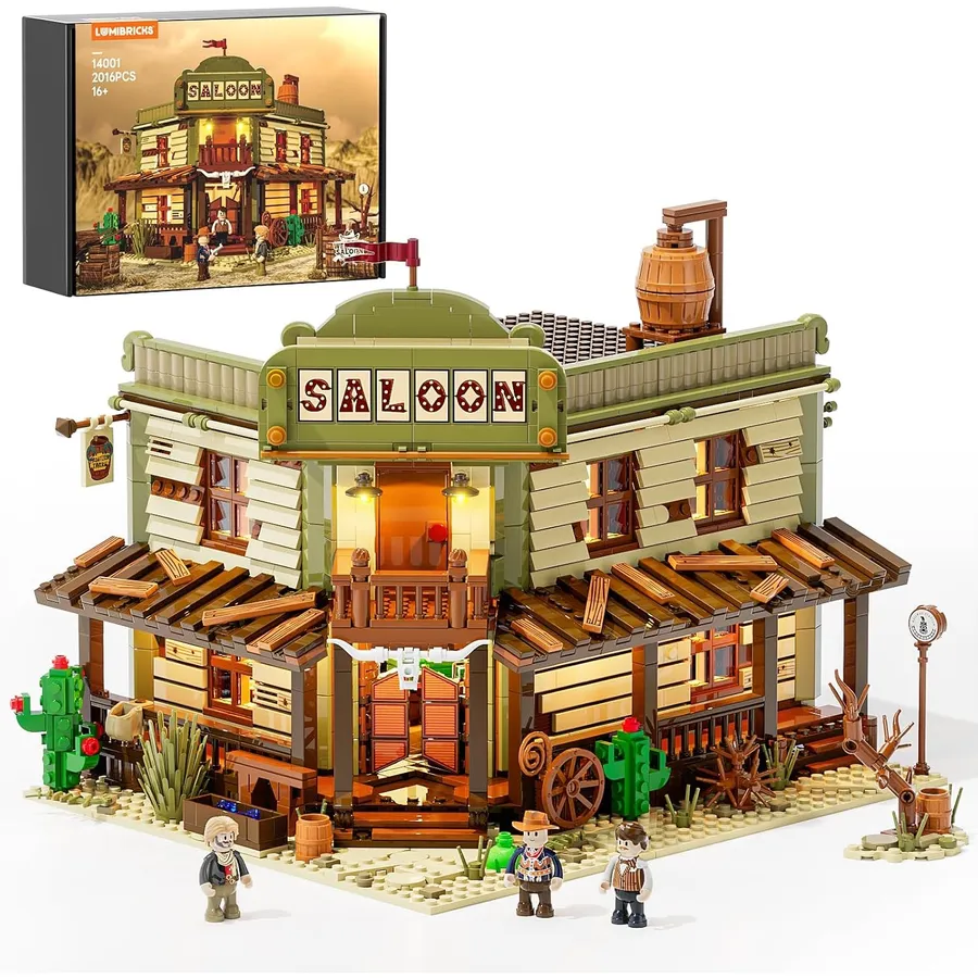 LUMIBRICKS Western Saloon - Taverne du Far West à construire avec éclairage LED, 2 016 pièces