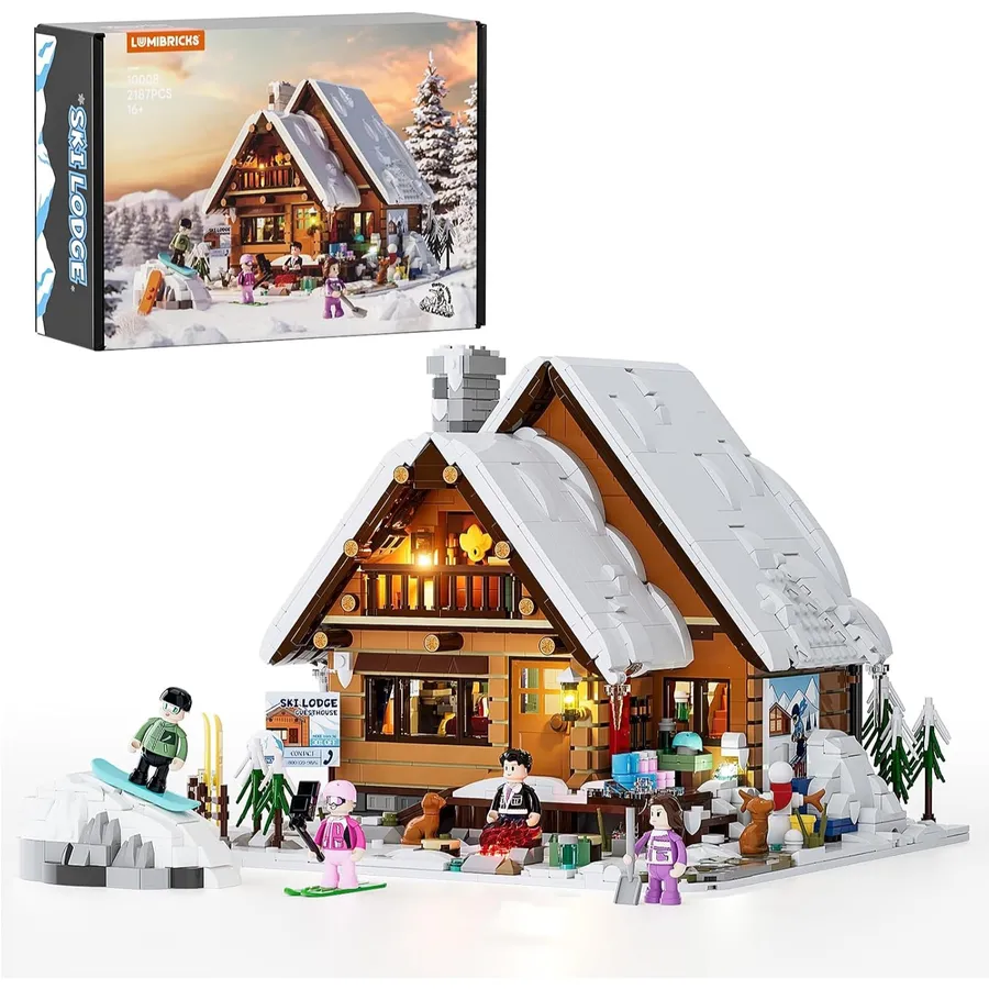 LUMIBRICKS Capanna da sci - chalet invernale con camino e illuminazione LED